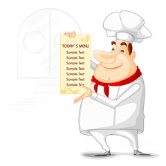 vector illustration of chef showing menu in restaurant