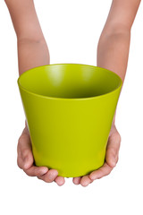 close up of hands holding plant pot