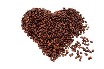 The heart symbol made from coffee beans