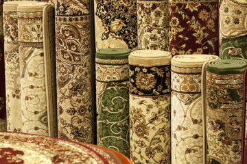 Colorful carpets in the store