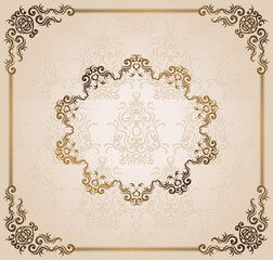 Vintage damask wallpaper with frame