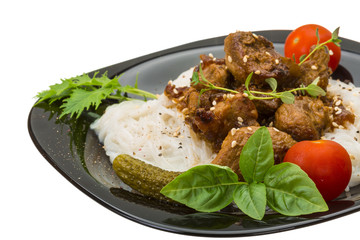 Rice noodles with pork and herbs