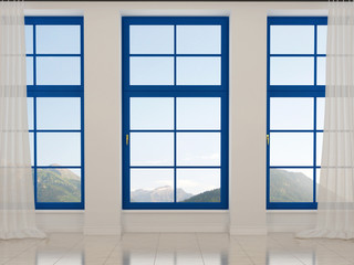 Interior with blue windows