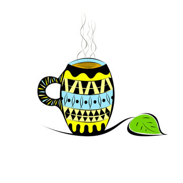 Cup with coffee or tea in ethnic style