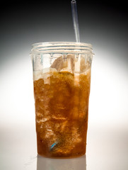 Still Life of Frozen Beverage with Straw in Plastic Bottle