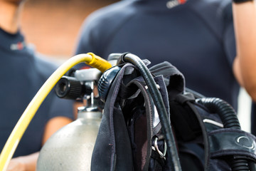 divemaster and students at the diver Course on holiday wearing a