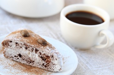 Chocolate cake and cup of coffee