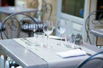 Table of an outdoor French cafe