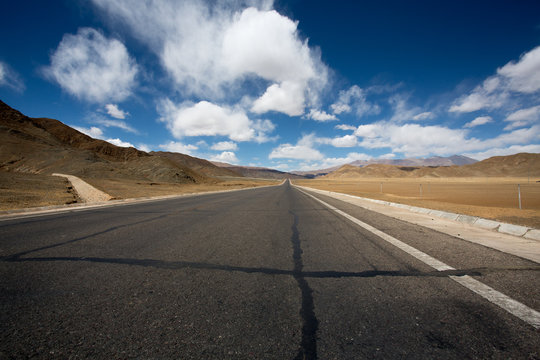 Straight Road To Himalayas Range, Tibet