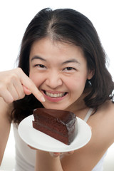 Smiling Woman with chocolate cake