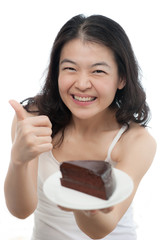 Asian Woman with chocolate cake
