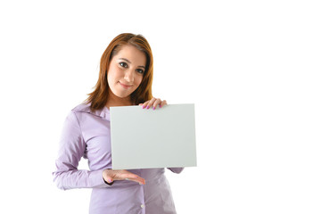Fototapeta premium Business Woman Holding Blank Card