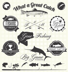 Vector Set: Retro Gone Fishing Labels and Icons