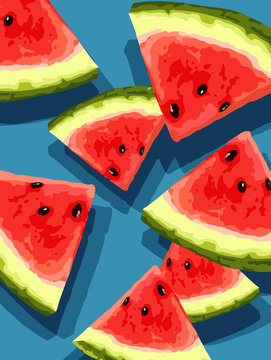 vector of sliced watermelon pieces