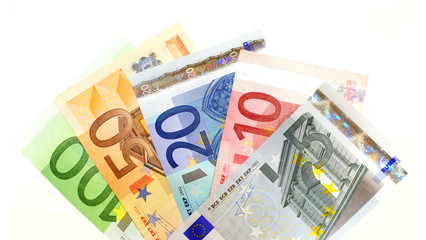 Group of various Euro notes arranged as a fan