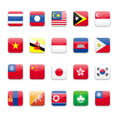 East Asia and south East Asia flags round icon set