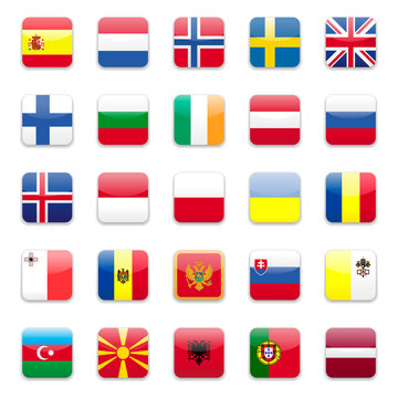 Europe flags round icon set