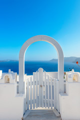 Greece Santorini island in Cyclades, traditional white washed vi © korpithas
