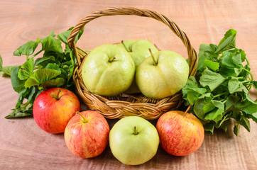 Guava and Asiatic in the basket on wood background