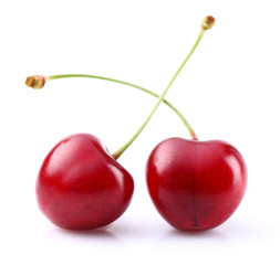 Fototapeta na wymiar Two ripe cherry in closeup