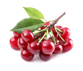 Ripe cherry with leaves