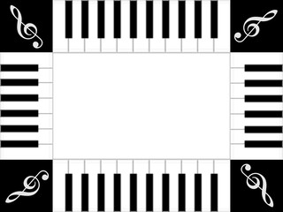 Fototapeta premium Moldura musical - background a preto e branco com teclas e clave de sol