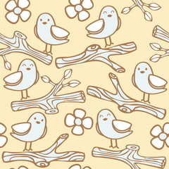 Seamless Pattern With Bird On Branch