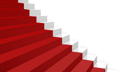 close-up white stairs in diagonal perspective with red carpet