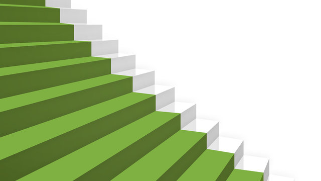close-up grey stairs in diagonal perspective with green carpet