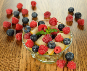 Fruit salad with blueberries and raspberries