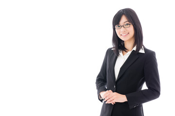 attractive asian businesswoman on white background