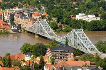 Dresden Blaues Wunder areal during inundation 2013, Elbe 840cm h