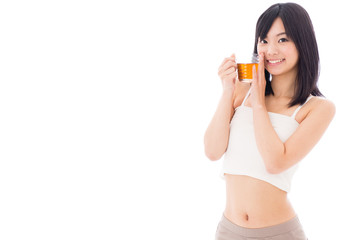 attractive asian woman drinking