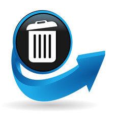 poubelle sur bouton flèche bleue