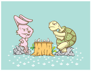 Rabbit and turtle are playing a chess game
