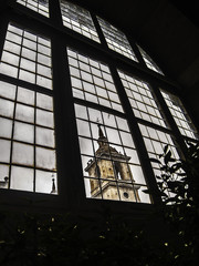 El Escorial Monastery tower through a window