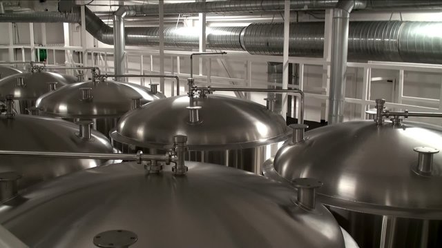 Modern Craft Brewery. Steel fermentation vessels.