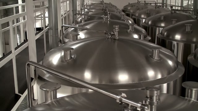 Modern Craft Brewery. Steel fermentation vessels.