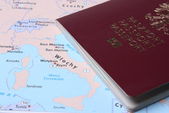 Polish Passport on a map background