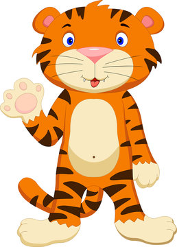 baby tiger cartoon waving