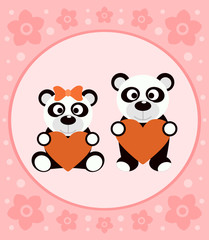 Background cartoon card with funny pandas