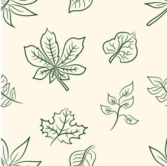 doodle leaves of trees set .Seamless pattern