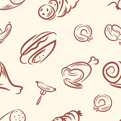 seamless pattern . doodle meat set