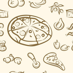 seamless pattern. doodle pizza set