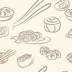 seamless pattern. doodle sushi set