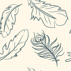 Obraz premium seamless pattern. doodle feather set