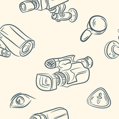 doodle set video Camera .Seamless pattern