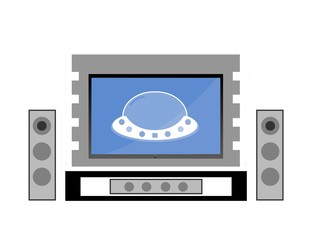 Fototapeta premium OVNI, soucoupe volante dans un home cinéma