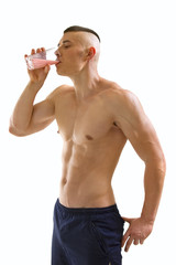 man drink protein shake