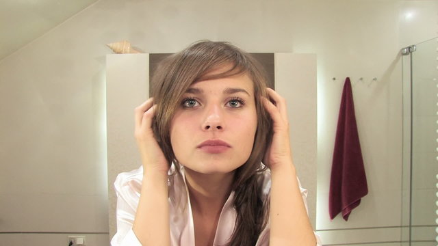 beautiful blonde girl bathroom dance